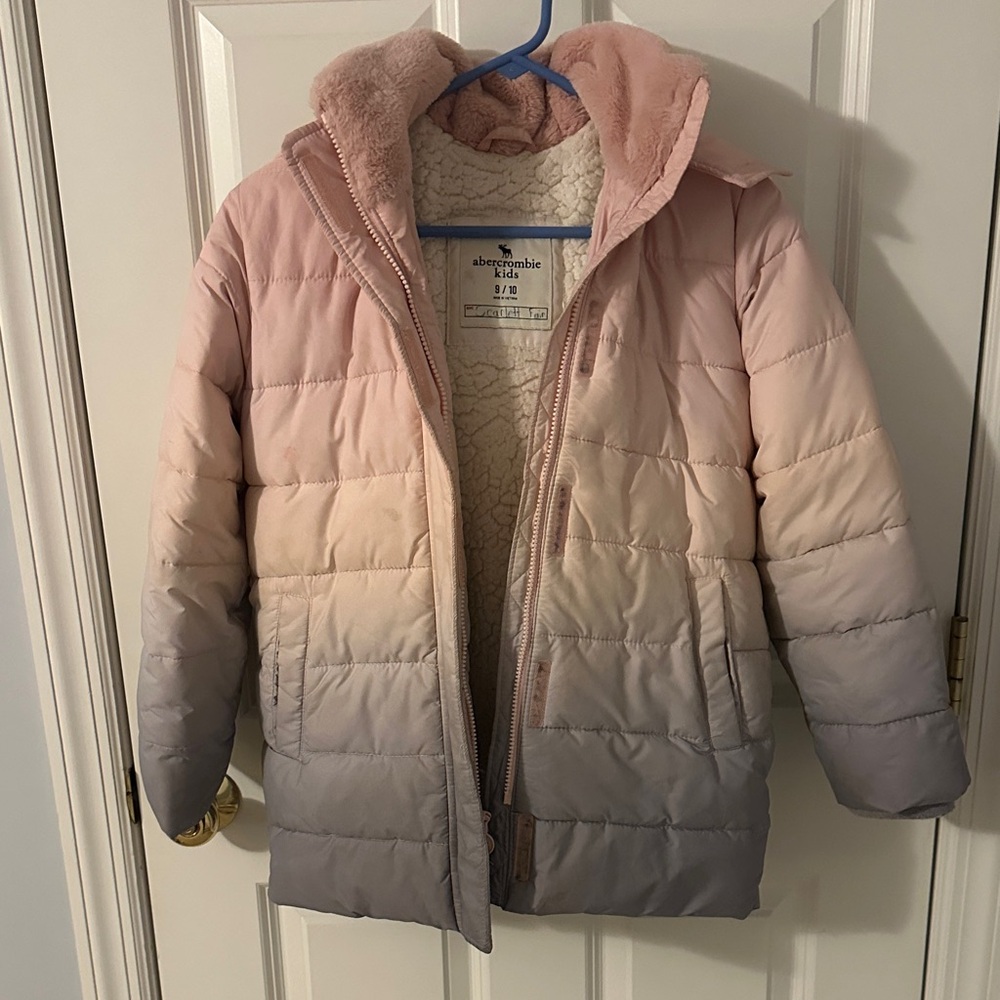 Abercrombie & Fitch Kids Pink and Gray Gradient Puffer Jacket